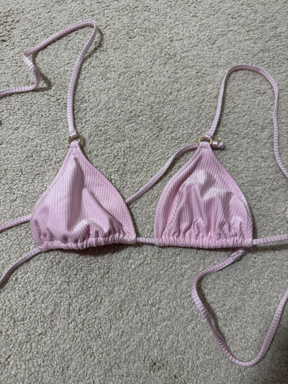 aerie Light Pink Ribbed Triangle String Bikini Top